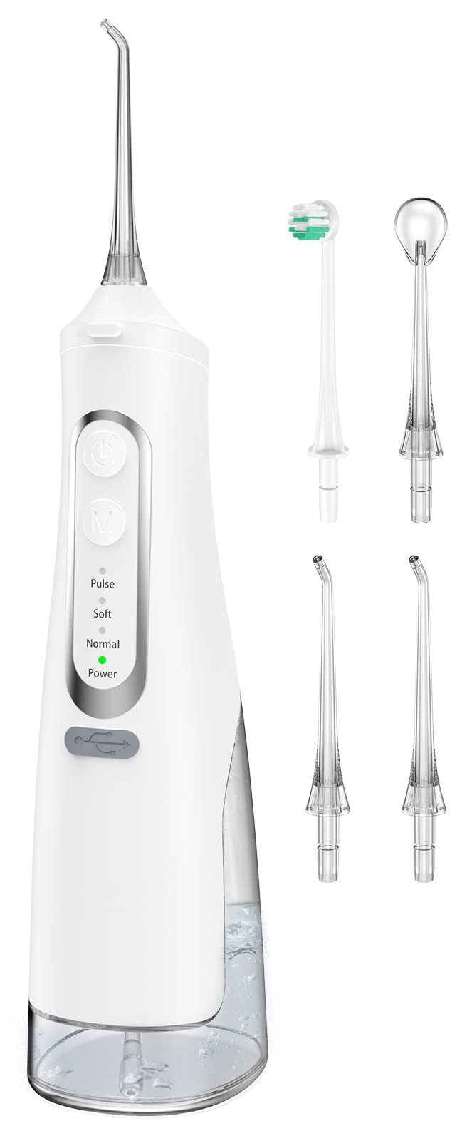 Water Flosser for Teeth Cleaning 4 Modes Rechargeable Oral Irrigator 4 Tips Powerful Battery Life Water Dental Picks IPX7 Waterproof 310ML Water Tank (White)