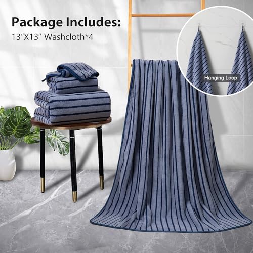 4 Pcs Ultra Soft Washcloths, 13x13 Inches Microfiber Face Towel 600 GSM Quick Dry Highly Absorbent, Super Soft for Body Face Bathroom Hotel & Spa (Set of 4,Navy Blue)