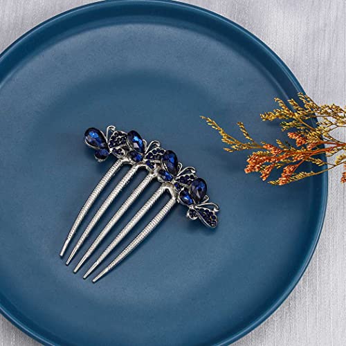 Bohend Rhinestone Hair Comb Crystal Hairpieces Bridal Hair Accessories for Women and Girls (A-Blue)