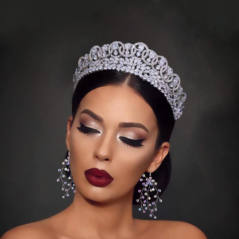 5A level Cubic Zirconia Small Wedding Tiaras and Crowns for Women CZ Pageant Sweet 16 Headpiece Bridal Hair Accessories Silver HG0028