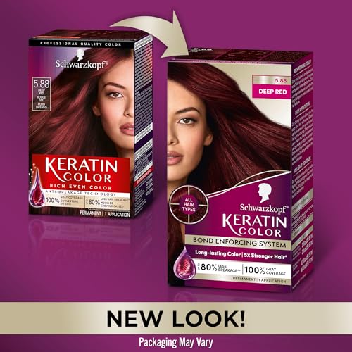 Schwarzkopf Keratin Color Permanent Hair Color, 5.88 Deep Red, 1 Application - Professionally Inspired Permanent Hair Dye, for up to 80% Less Breakage vs Untreated Hair and up to 100% Gray Coverage