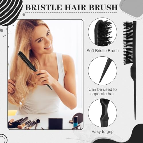 Boao 10 Pcs Hair Styling Kit - Detangler, Wide Tooth Comb, Teasing Brush, Rat Tail Comb, Edge Brush, Alligator Clips for Curly, Wet Hair - Gift for Women & Girls (Pink)