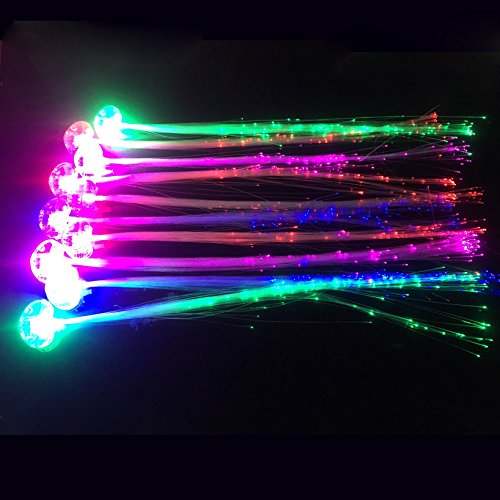 Wiekose LED Flashing Fiber Optic Hair Accessories - Multicolor Changing Barrettes for Party, Dancing, and Braiding (10 Pieces)