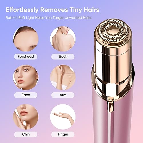 Xinvinx Facial Hair Removal for Women- as Seen on TV Painless Face Shaver -Painless Womens Facial Hair Remover with 2 Replacement Heads, Lipstick-Sized, USB Rechargeable(White)