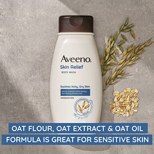 Aveeno Skin Relief Body Wash with a Gentle Coconut Scent & Soothing Triple Oat, Cleanser for Sensitive Skin Leaves Itchy, Dry Skin Soothed & Feeling Moisturized, Sulfate-Free, 18 fl. oz