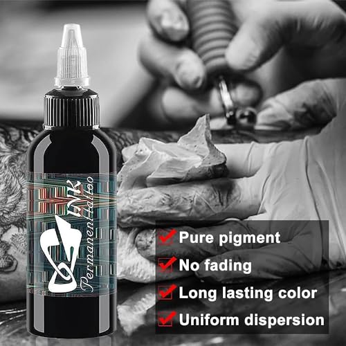 BAODELI Tattoo Ink Black Lining Black, Standard Tattoo Pigment Super Black Color Evenly Vibrant and Bright (2oz)