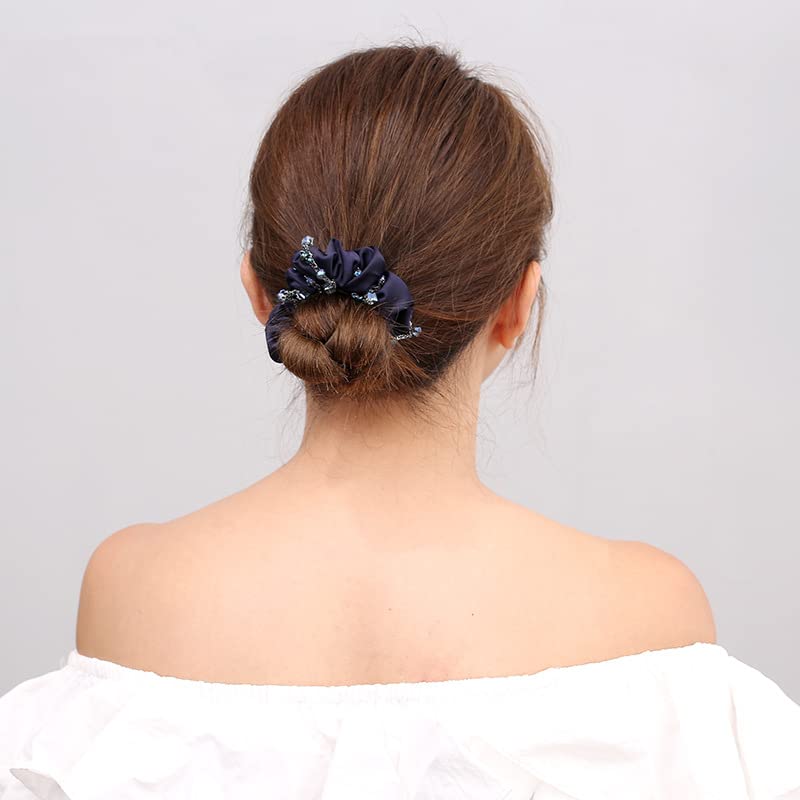 2 Pack Elegant Bling Boho Crystal Beads Hair Ties Hair Ropes String Of Beads Hair Scrunchies Elastics Ponytail Holders Hair Wrist Ties Bands Bracelets Hair Jewelry Hair Accessory for Show Gym Dance Party Gift for Girl Women (Wine Red)