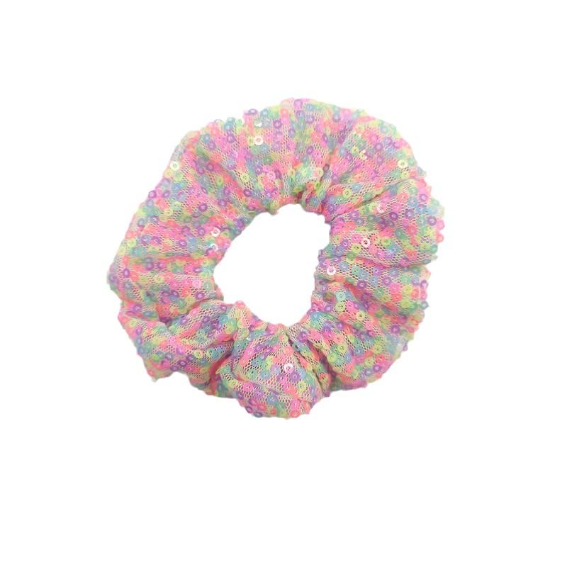 12 Pcs Bling Mermaid Sequins Dance Scrunchies Cheer Scales Hair Scrunchies For Thick Hair School Performance Scrunchy Sports Ponytail Holder Wrist for Girls Cosplay Show (Colour)