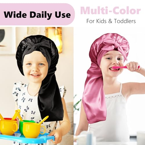 2 Pcs Long Kids Bonnets for Girls,Silky Satin Bonnet for Sleeping Kids, Bonnet for Kids Braids,Long Hair