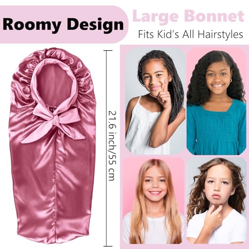 2 Pcs Long Kids Bonnets for Girls,Silky Satin Bonnet for Sleeping Kids, Bonnet for Kids Braids,Long Hair
