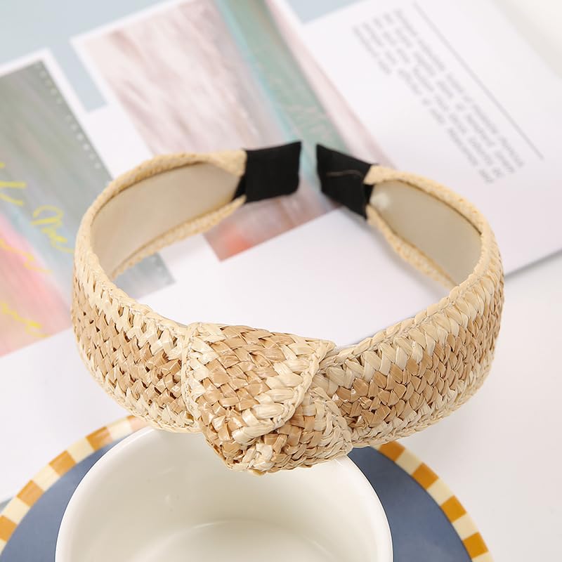 vowyore 3 pack Straw Headbands Fashion Rattan Wide Head Band Boho Headband Summer Bohemian Woven Headwear Hair Head Bands Hair Band for Woman Girl Hair Accessories