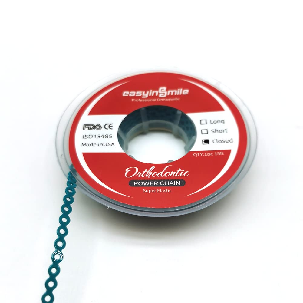 SNAWOP Dental Orthodontic Power Chain Multicolor Spool Elastic Rubber Bands for Teeth Braces (Closed, Turquoise)