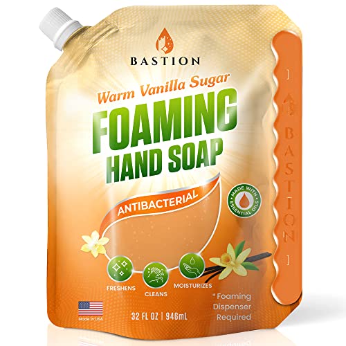 Bastion Foaming Hand Soap - Foam Hand Wash Refill 32oz, Bath And Body Works, Dial, Method, Michel, JR Watkins, Dove - Warm Vanilla Sugar w/Essential Oils Bulk Refill Pouches