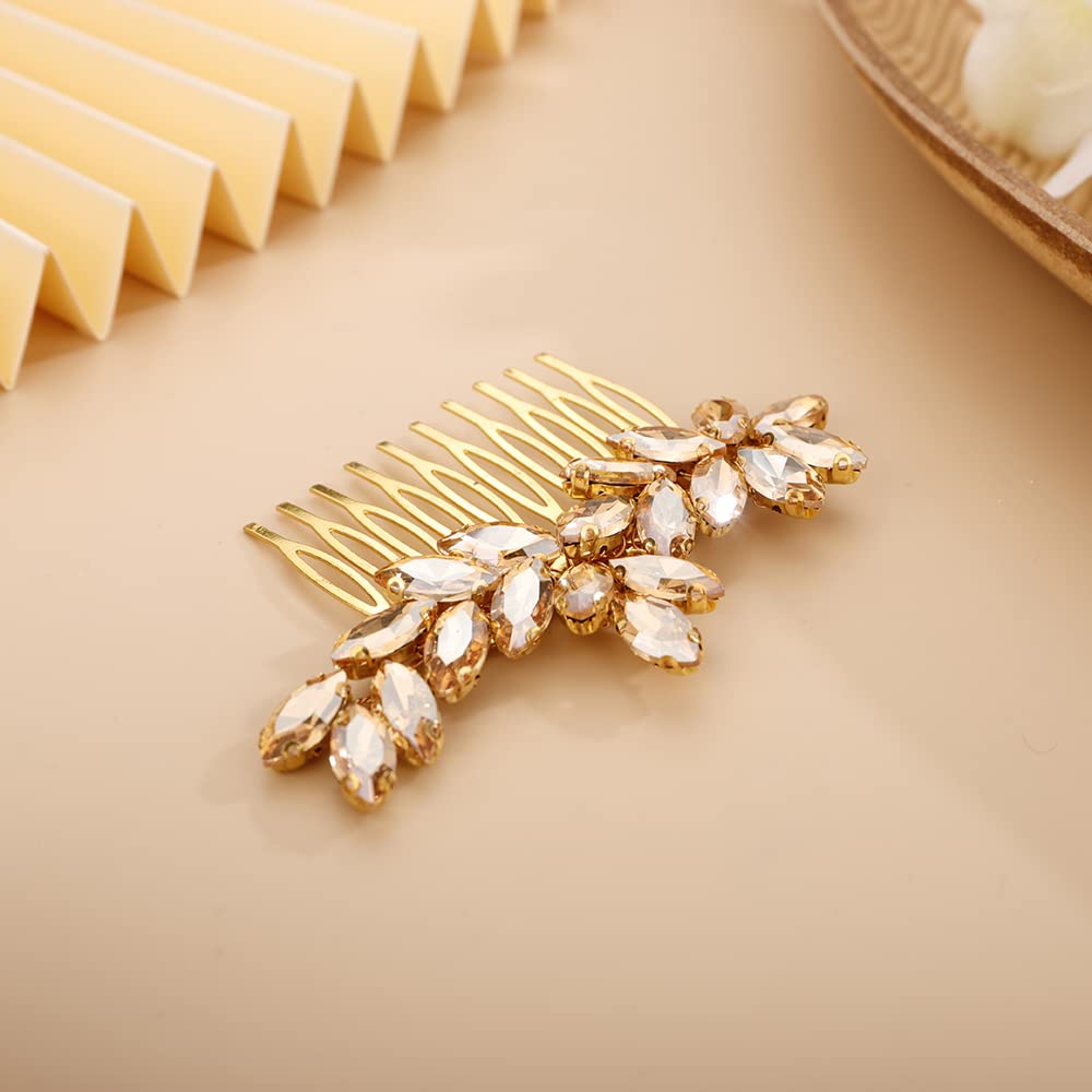 BERYUAN Simple Crystals Hair Comb for Women Girls Bride Hair Comb Multi-Color Comb Beige