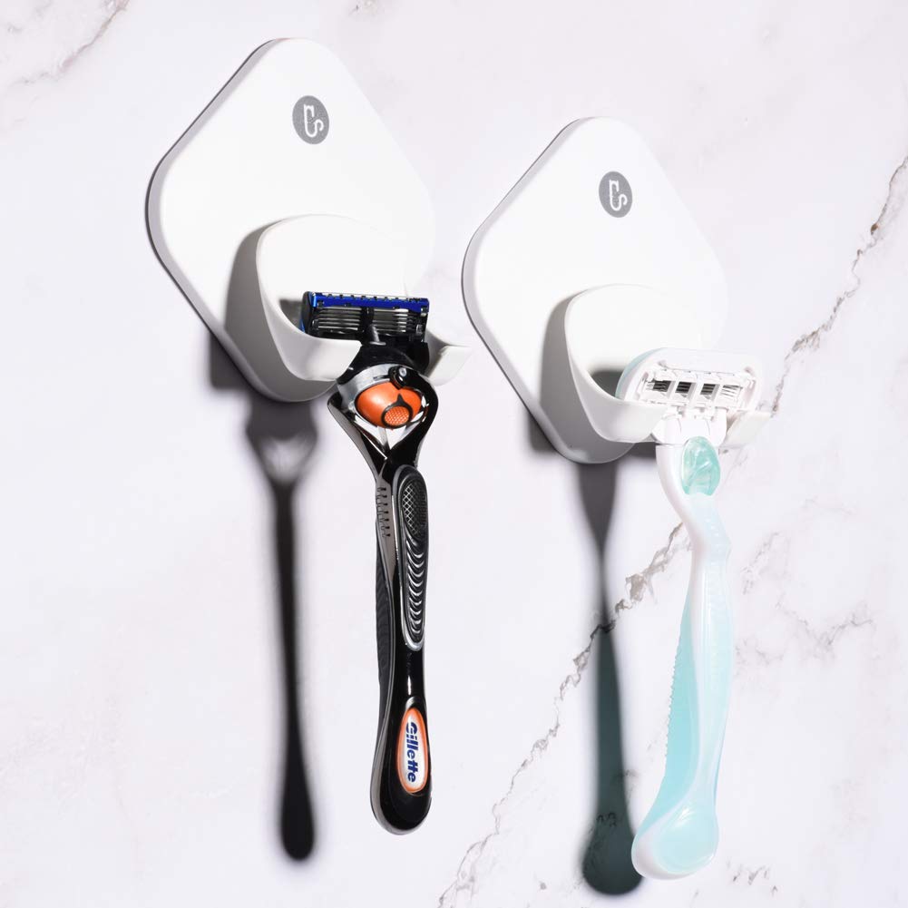 Razor Holder for Shower Wall, Shower Hook for Razor, Self Adhesive Razor Holder Hanger Stronger than Suction Cup Razor Holder, Rigid Plastic Shower Razor Holder for Men and Women, 1 Pack
