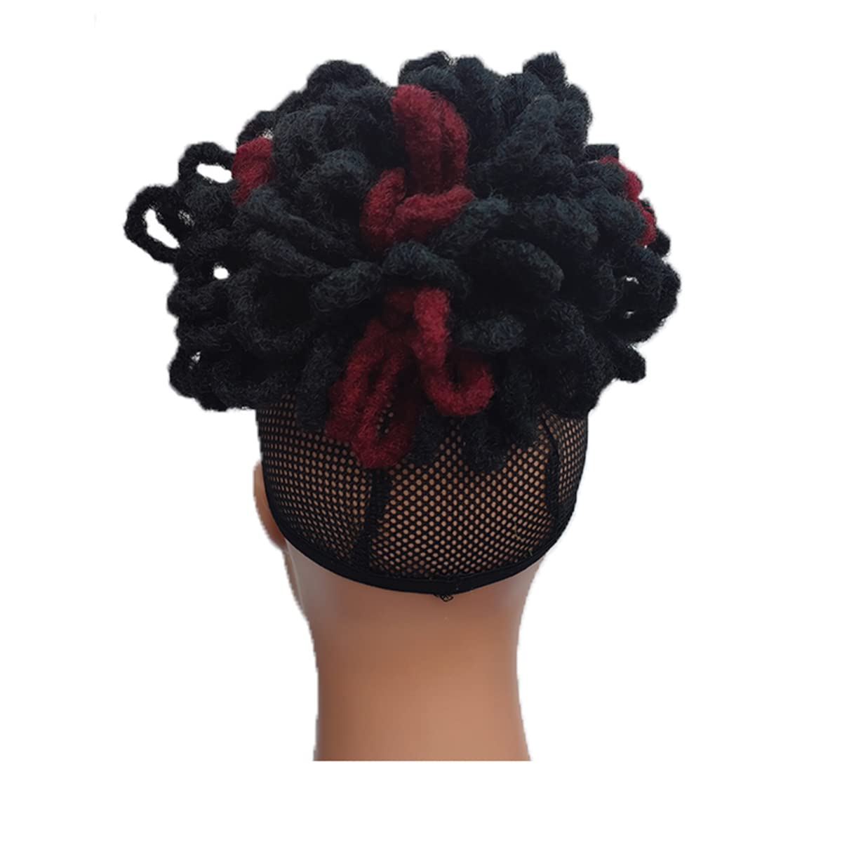 Abellee Loc Buns For Black Women 8Inch Loc Petal Bun Afro High Puff Drawstring Ponytail Faux Locs Hair Bun Pony Tail Hairpieces Clip In Hair Extentions for Black Women (1B/burg)