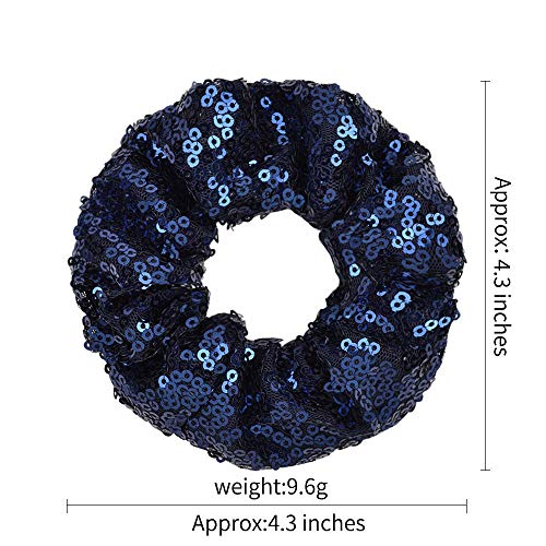 12 Pcs Sparkle Sequins Scrunchies Cheer Hair Scrunchies For Thick Hair School Performance Scrunchy Sports Ponytail Holder Wrist for Girls Cosplay Show (Black)