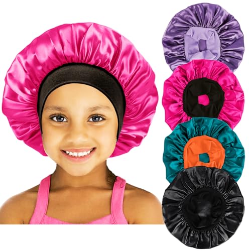 4 Pcs Kids Bonnets for Girls,Silk Bonnet for Kids,Kids Satin Bonnet for Sleeping for Toddler