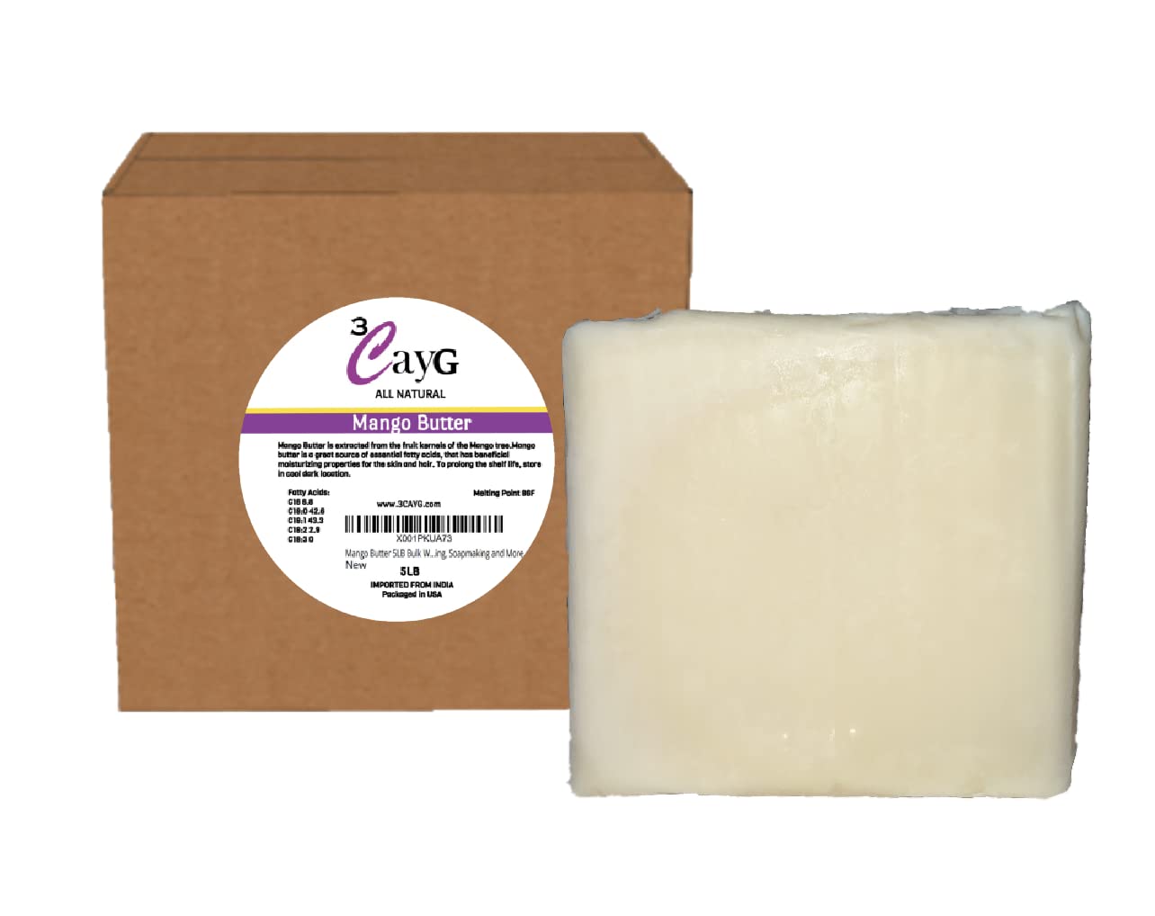3CayG Mango Butter 5LB All Natural Bulk| Great for Whipped Body Butter Lotion and Soap Making Wild Harvested Naturally Refined