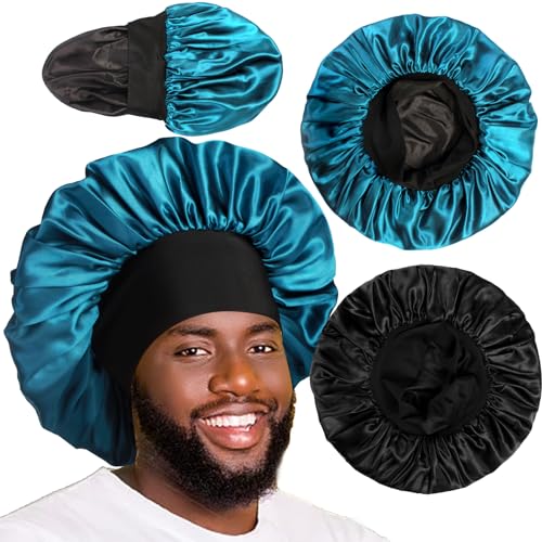 2pcs Bonnets for Men, Double Layer Hair Bonnet Satin Bonnet for Women Curly Hair Braids, A