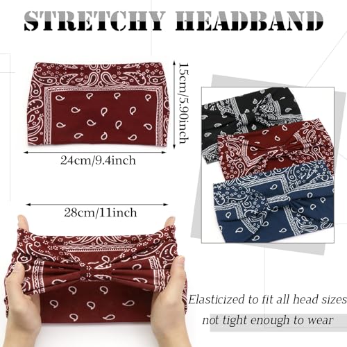 SAWINDA Wide Boho Headbands for Women Floral Print Twist Knot Elastic Non-Slip Womens Head Bands African Style Daily Life Yoga Sports Hair Wraps 4 Pack