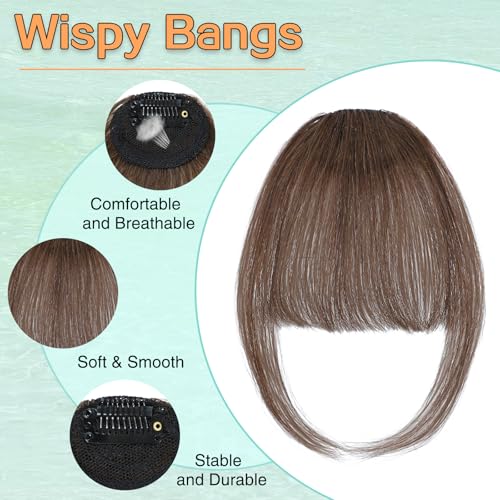Wirctp Bangs Hair Clip in Bangs 100% Real Human Hair Extensions For Women French Bangs Fringe with Temples Clip On Hairpieces Fake Bangs For Daily Wear(Brown)