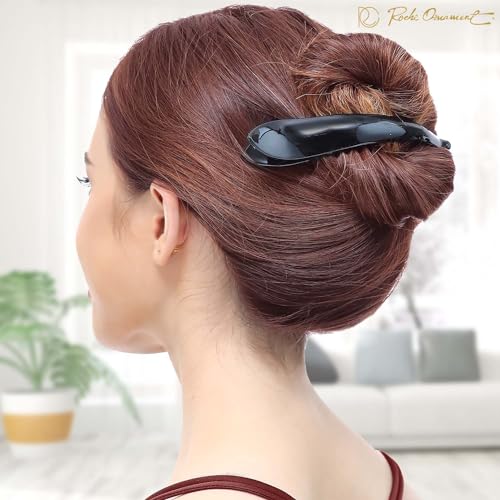 RC ROCHE ORNAMENT 6 Pcs Womens Hair Clip Professional Styling Sectioning Inner Teeth Curve Durable Alligator Duck Bill Jaw Strong Secure Grip Salon Fashion, Medium Black