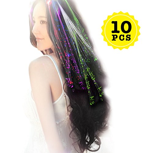 Wiekose LED Flashing Fiber Optic Hair Accessories - Multicolor Changing Barrettes for Party, Dancing, and Braiding (10 Pieces)