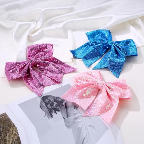 ZOLYCO Large Big 7 Inch Glitter Bow Clip Sequin Bling Party Hair Accessories for Women Teens Girls Kids (1Pcs-Orange2)