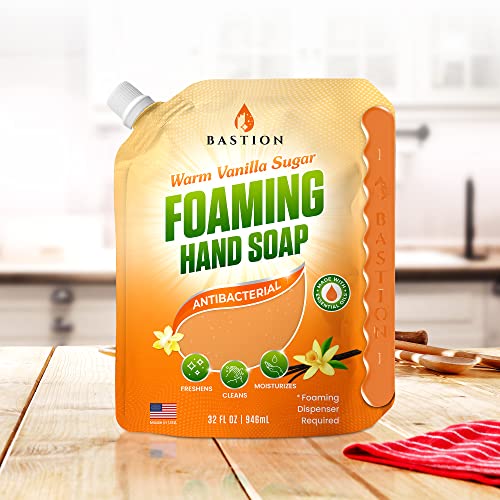 Bastion Foaming Hand Soap - Foam Hand Wash Refill 32oz, Bath And Body Works, Dial, Method, Michel, JR Watkins, Dove - Warm Vanilla Sugar w/Essential Oils Bulk Refill Pouches