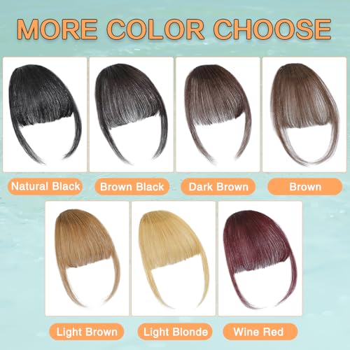 Wirctp Bangs Hair Clip in Bangs 100% Real Human Hair Extensions For Women French Bangs Fringe with Temples Clip On Hairpieces Fake Bangs For Daily Wear(Brown)