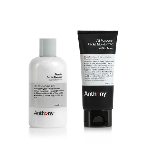 Anthony Essentials Duo Glycolic Facial Cleanser for Men and All-Purpose Facial Moisturizer - Men’s Hydrating Lotion for Dry Skin