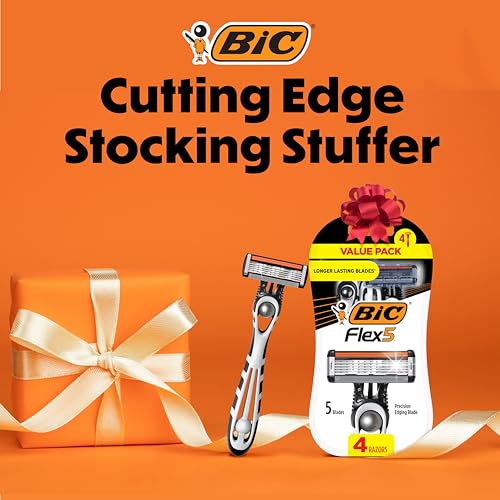 BIC Flex 5 Titanium 5-Blade Disposable Razor for Men, Sensitive Skin Razor For a Smooth, Comfortable and Close Shave, 4 Piece Razor Set