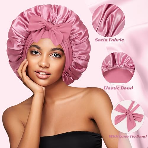 vidsel Bonnet with Tie Band Satin Bonnet Silk Bonnet for Sleeping Women, Silk Hair Bonnet Reversible Double Layer Sleep Cap Bonnet for Curly Hair Braids