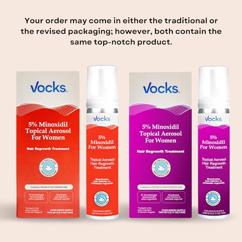 Vocks 5% Minoxidil for Women Hair Growth Treatment - Extra Strength - Clinically Proven - Unscented Foam - Anti Hair Loss and Promotes Thicker Fuller Hair - 4 Month Supply