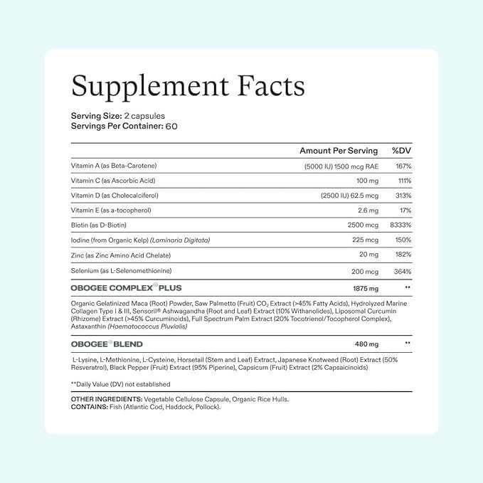 OBOGEE Women's Balance Hair Growth Supplements Proven Hair Supplement for Visibly Thicker Hair and Scalp Coverage, Dermatologist (1 PACK) (Pack, 240, Count)