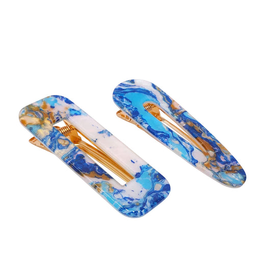 2PCS Fashion Hair Clips for Women Girls Acrylic Hairpins Duckbill Hair Accessories Hollow Map Dark Blue