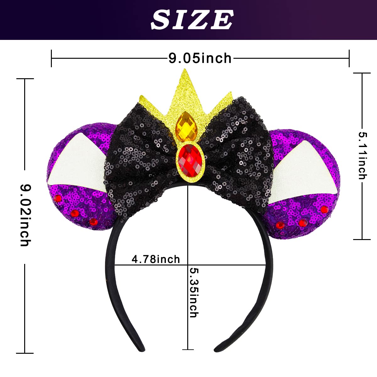 CIVFCRT Mouse Ears Headbands with Ruby Crown Shiny Bows Hairbands Party Cosplay Decoration Costume Headwear Hair Accessories for Women (Jewel Crown)