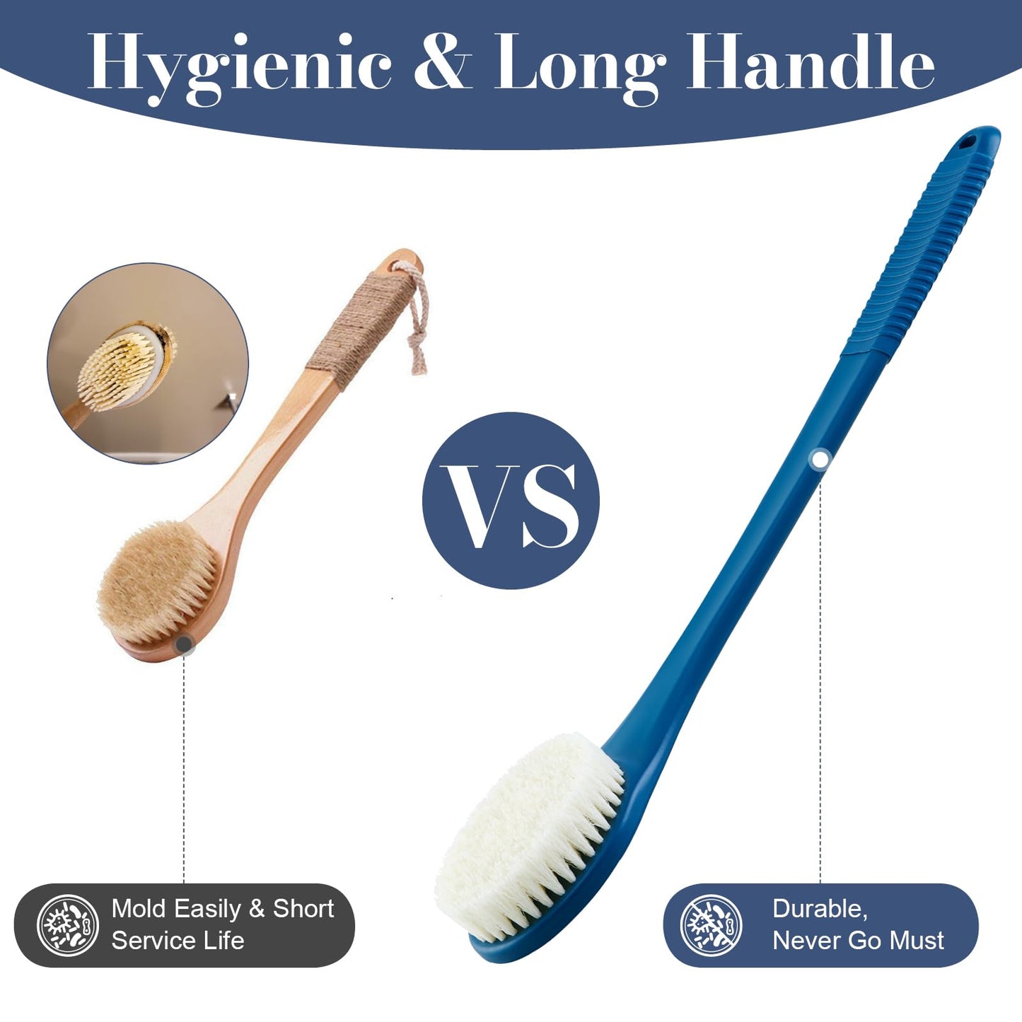 Back Scrubber for Shower, Shower Body Brush for Cleaning with Long Handle for Showering, 17 Inch Back Washer Exfoliator for Shower Men Women with Non-Slip Handle, Adhesive Hook (Celadon Green)