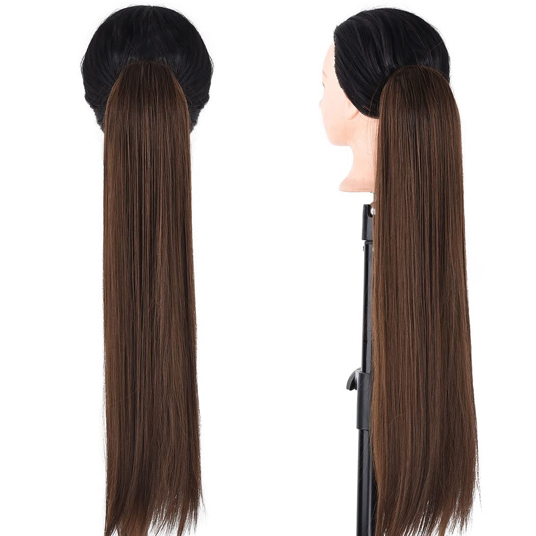 26 Inch Long Straight Hair Ponytail Extension Synthetic Hairpiece Ponytail 2 Clips in Straight Hair Extensions 130g/Piece Straight Hair Drawstring Ponytail For Ladies Straight#8/10