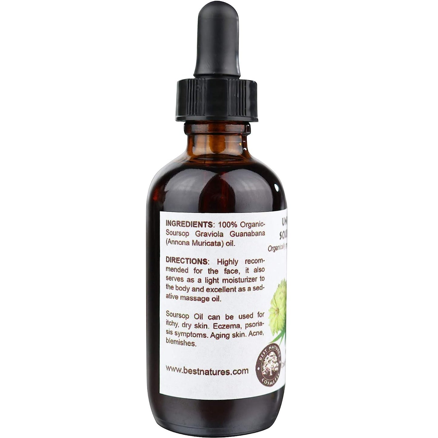 Best Nature's Cosmetics Virgin Soursop Graviola Guanabana Oil (Organic, Undiluted, Unrefined) 2oz / 60 ml – Natural Moisturizer for Dry and Damaged Skin.