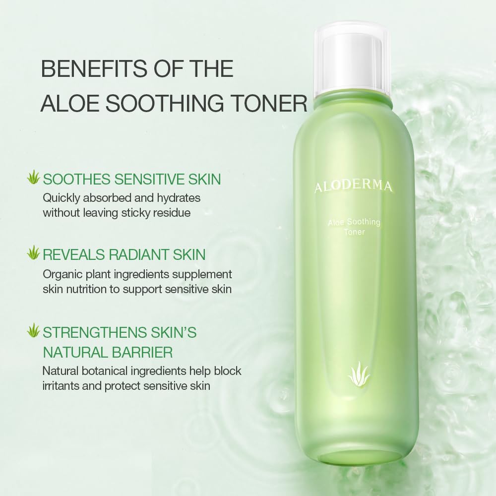 Aloderma Signature Aloe Soothing & Repairing Set - 5 Pieces - Gel, Cleanser, Toner, Serum, Cream