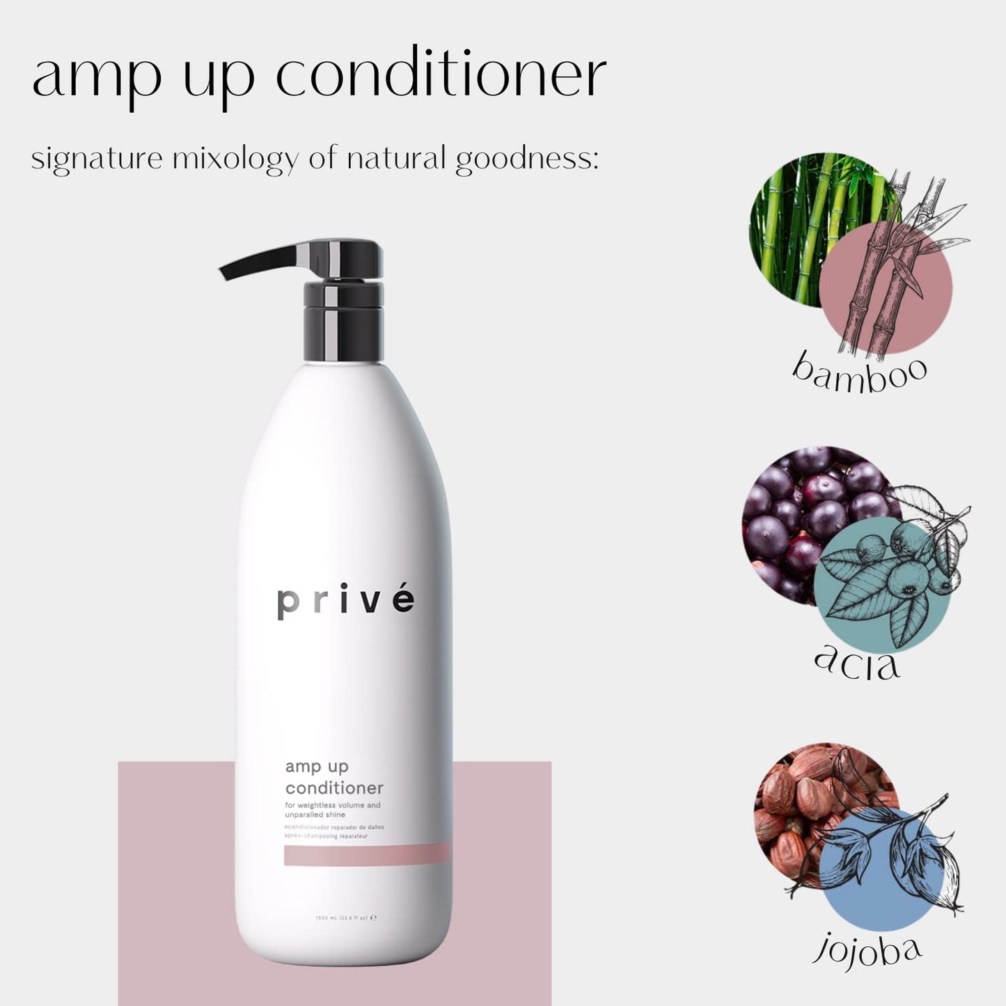 Prive Amp Up Conditioner – Cleansing & Volumizing Baobab Protein Infuse Hair with Weightless Volume and Wonderful Shine While Detangling Those Knots Away (33.8 oz)