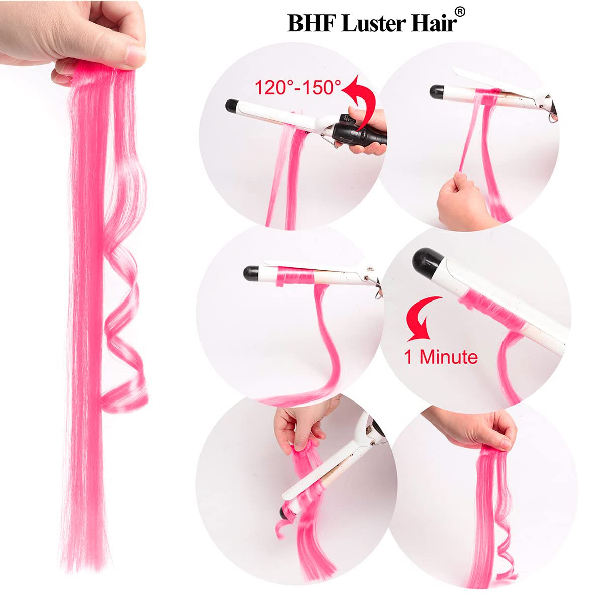 BHF Pink Purple Hair Extensions Purple Orange Clip in - Halloween Hair Accessories for Kids Girls Women Bright Vibrant Neon Hair Extensions Fairy Hairpieces Long Straight 22" 10pcs