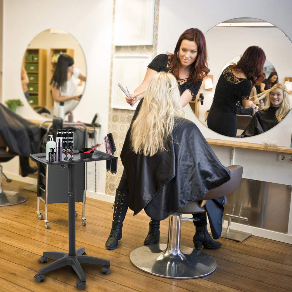 Aluminium Hair Salon Instrument Tray, Tattoo Workstation Rolling Tray Station, Adjustable Height Trolley Beauty Hair Stylist Storage Trolley for Salon Beauty Spa Tattoo with 2 Cups and 1 Metal Ring