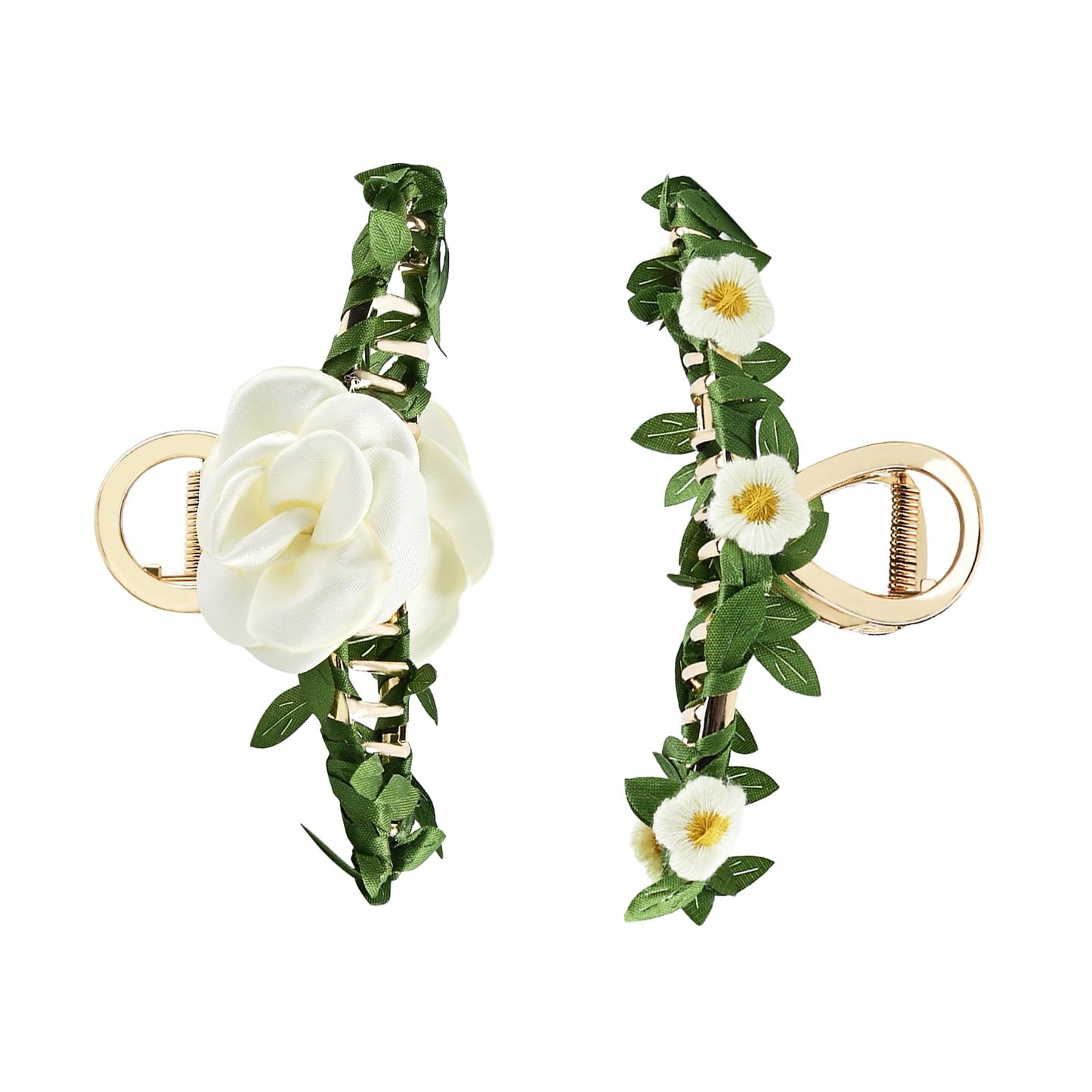 Yonchic 2-Piece Multiple Shapes Metal Hair Clips, Camellia Flower Hair Claws for Thin/Medium Thick Hair, Elegant Rose Barrettes Strong Hold Hair Clamps Non Slip Cute Fabric Hair Accessories