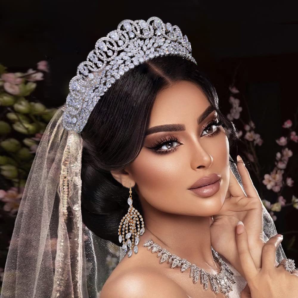 5A level Cubic Zirconia Small Wedding Tiaras and Crowns for Women CZ Pageant Sweet 16 Headpiece Bridal Hair Accessories Silver HG0028