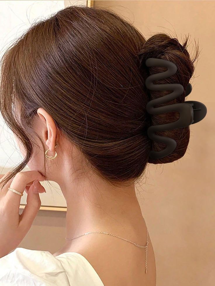 4Pcs Wavy Claw Clips for Women Large Hair Clips for Thick Hair Matte Hair Clip Claw for Women's Hair Cute Non Slip Claw Hair Clip Fashion Hair Accessories