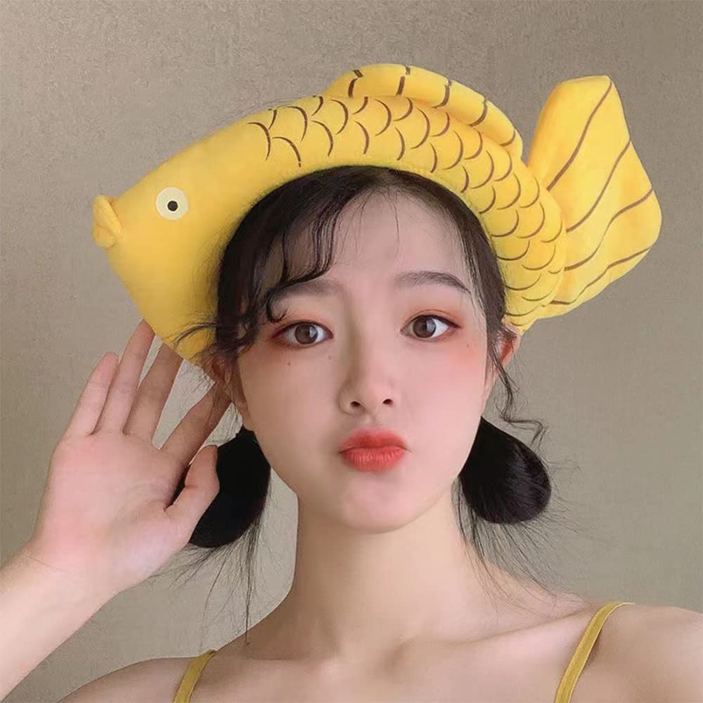 ZHOUMEIWENSP Funny Yellow Fish Stylish Plush Face Wash Makeup Elastic Hair Band Headband Party Hairband for Women (Yellow Fish)
