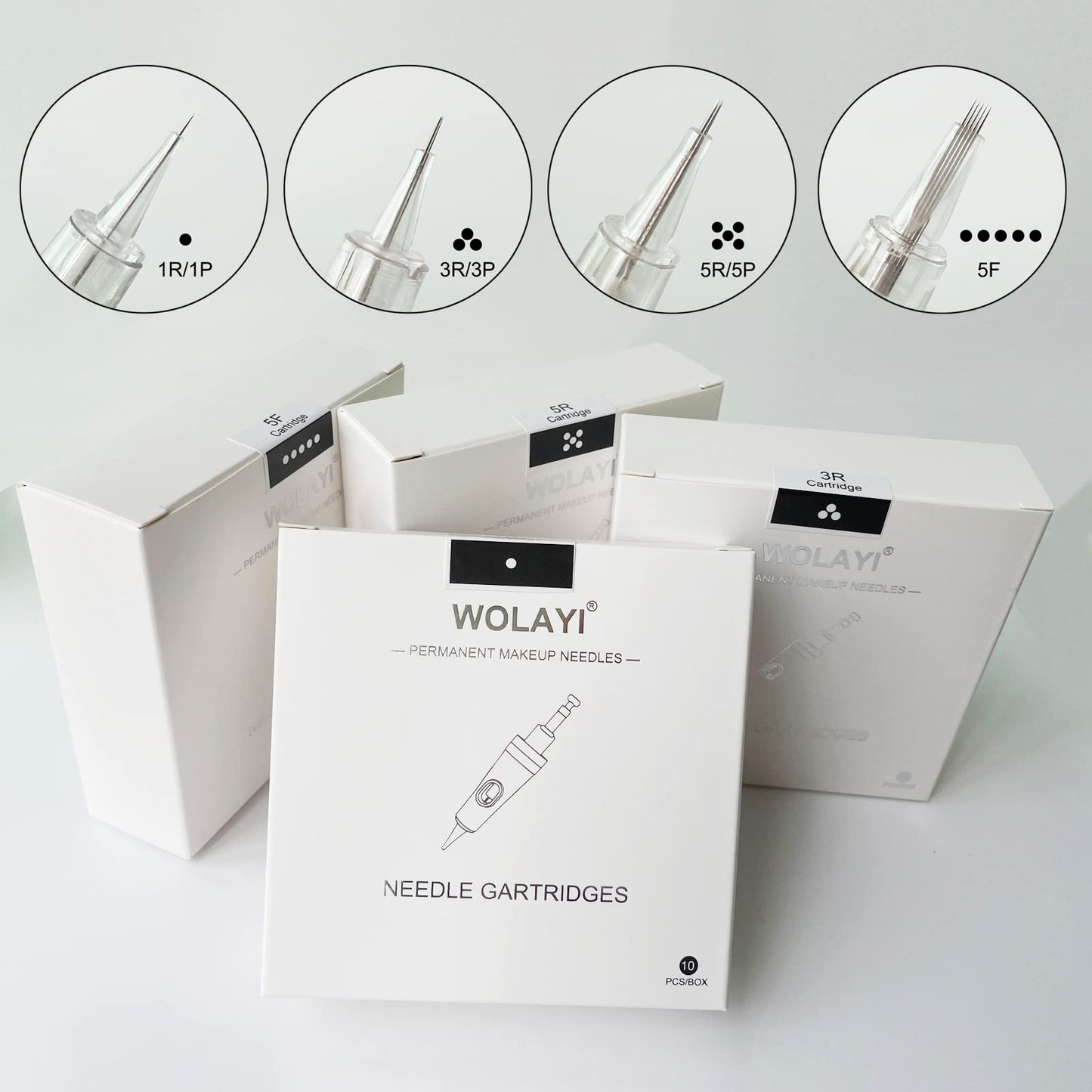 WOLAYI 10PCS Permanent Makeup Tattoo Cartridge Needles 1R/1P/1RL for Tattoo Eyebrow Eyeliner Lip Microblading Shading